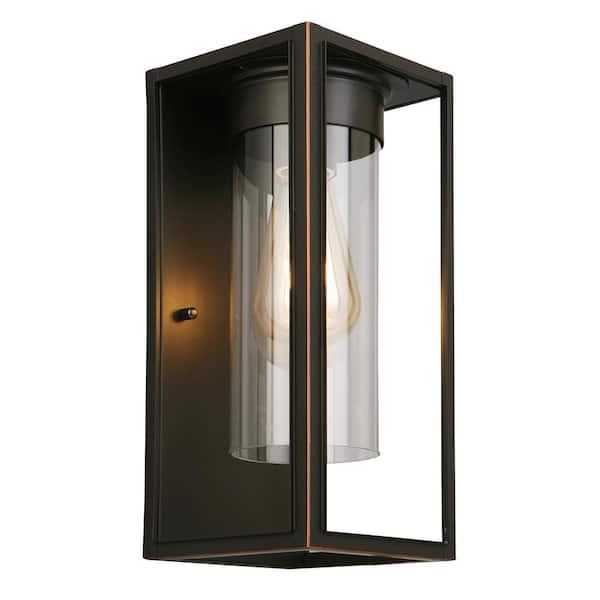 Eglo Walker Hill 5.24 in. W x 12.01 in. H 1-Light Oil Rubbed Bronze Outdoor Wall Lantern Sconce with Clear Glass Shade