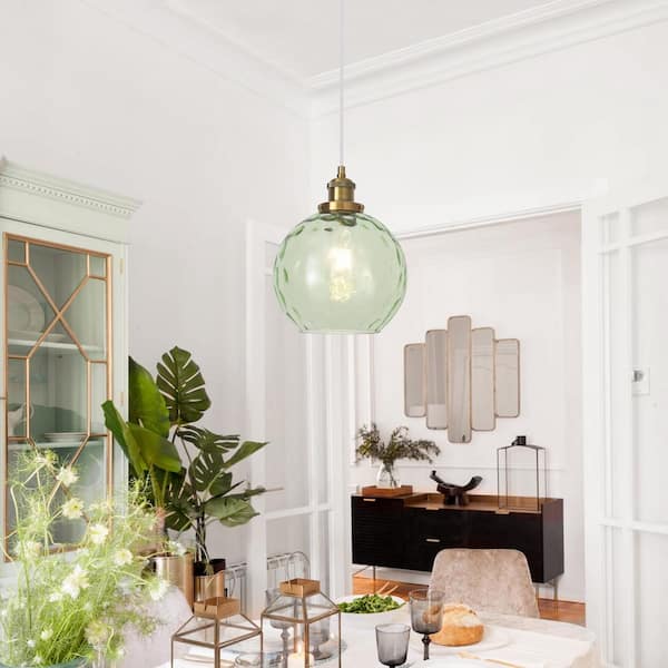 Luxe 8 in. 1-Light Green Globe Glass Shade Pendant Light