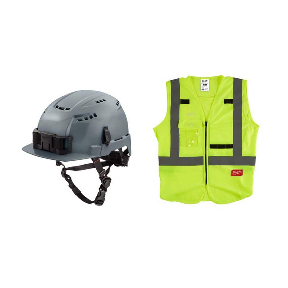 BOLT Gray Type 2 Class C Front Brim Vented Safety Helmet w/Small/Med. Yellow Class 2 High Vis. Safety Vest w/10-Pockets price history on PriceWatchPro