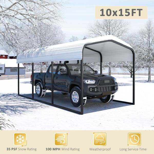 10 ft. W x 15 ft. D Metal Carport Steel Car Canopy and Shelter, Beige