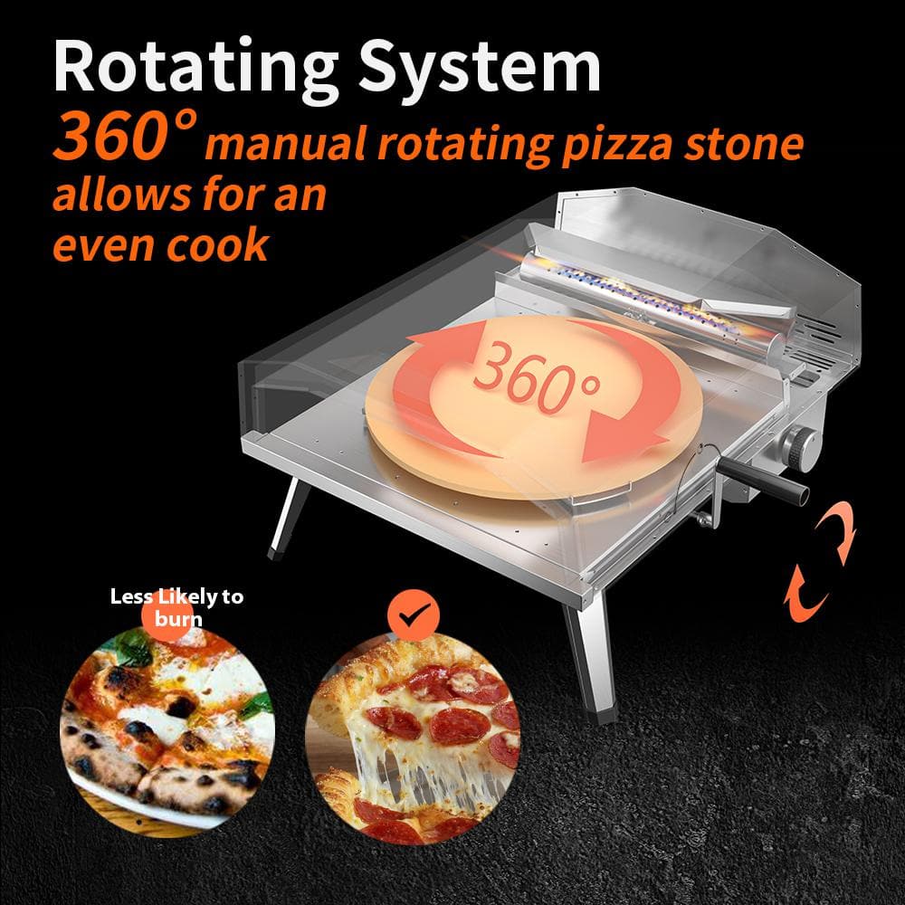 16'' Black Stainless Steel Outdoor Gas Pizza Oven with Rotating Stone