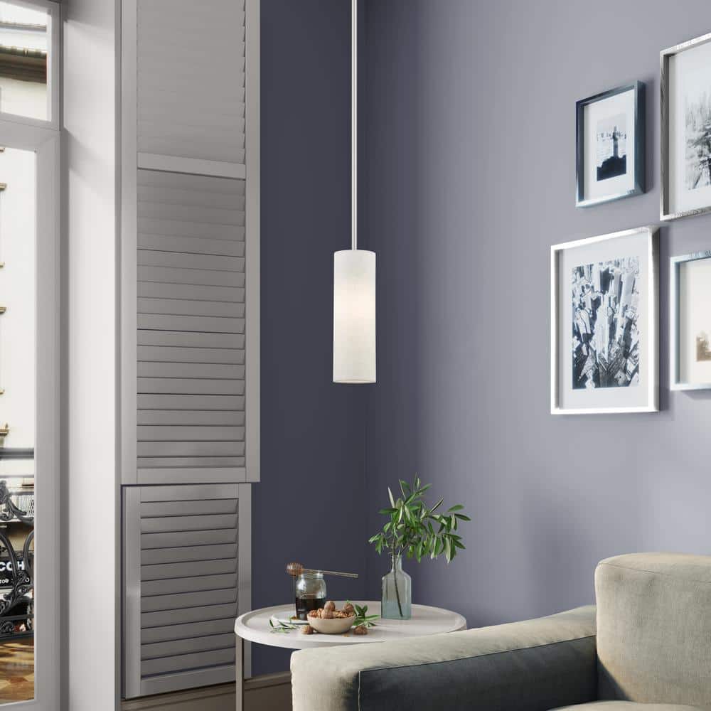Contemporary Brushed Nickel Mini Pendant with Oatmeal Fabric Shade
