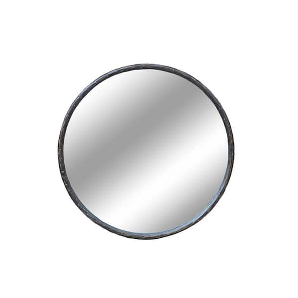 PARISLOFT Antique Black 31.8 in. W x 31.8 in. H Vintage Round Metal Framed Wall Mirror