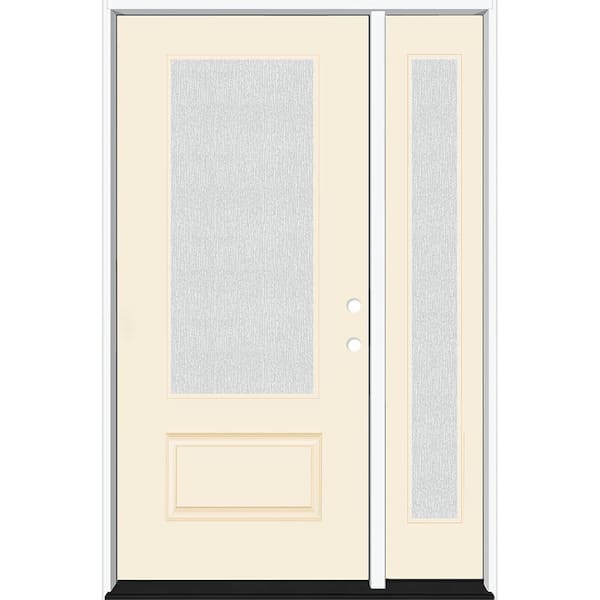 Steves & Sons Legacy 53 in. W. x 80 in. 3/4-Lite Rain Glass LHIS Primed Linen Finish Fiberglass Prehung Front Door with 14 in. SL