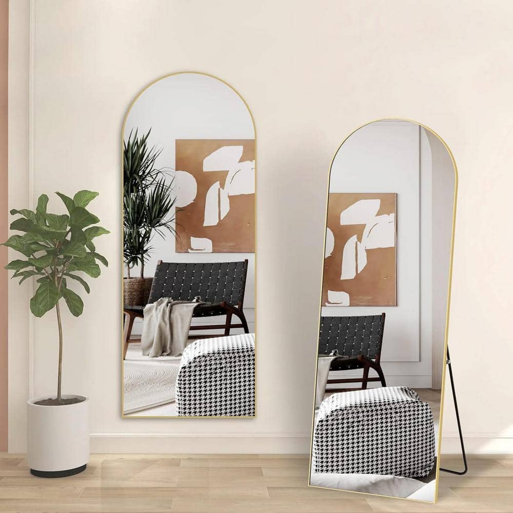 22 in. W x 65 in. H inch Metal Arch Stand Full Length Mirror in Gold
