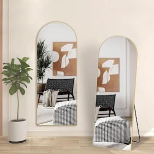 22 in. W x 65 in. H inch Metal Arch Stand Full Length Mirror in Gold