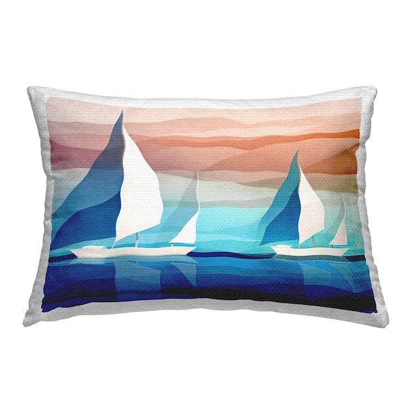Stupell Industries Blue Geometric Sailboats Tan Rectangular Outdoor Throw Pillow