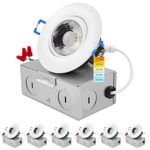3 in. Adjustable LED Gimbal Canless Recessed Light with J-Box 5 CCT 8-Watt 600 Lumens IC Rated Damp Rated (6-Pack)