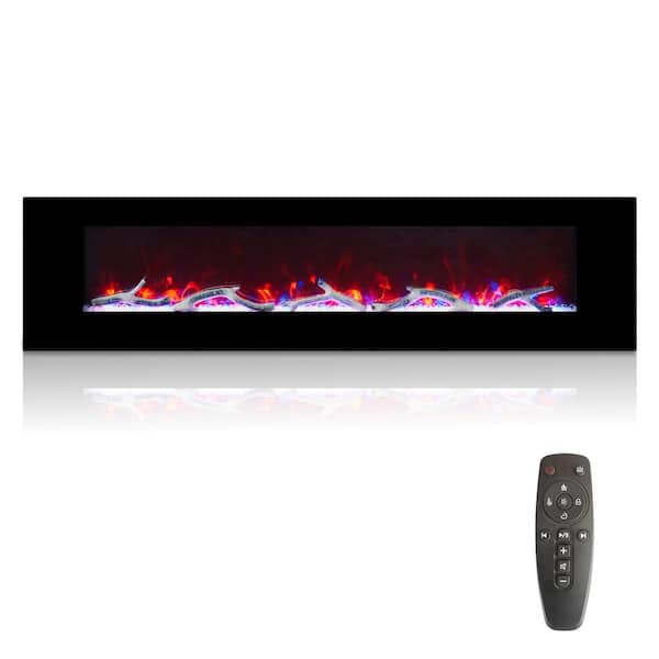 72 in. 1500W Wall-Mount Fireplace in Black with Multicolor Flame