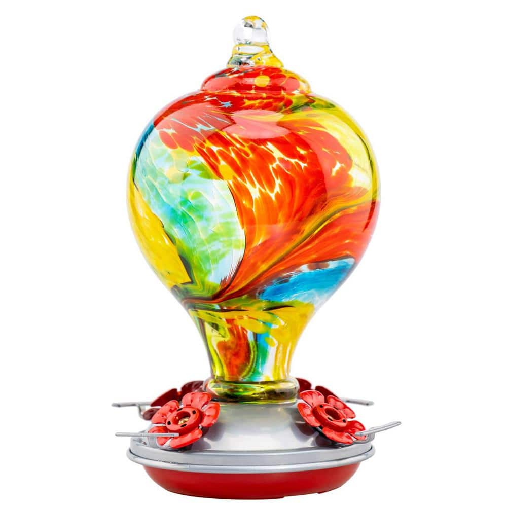 Convenient Carnival Glass Hanging Humming Bird Nectar Feeder-32 oz. with An