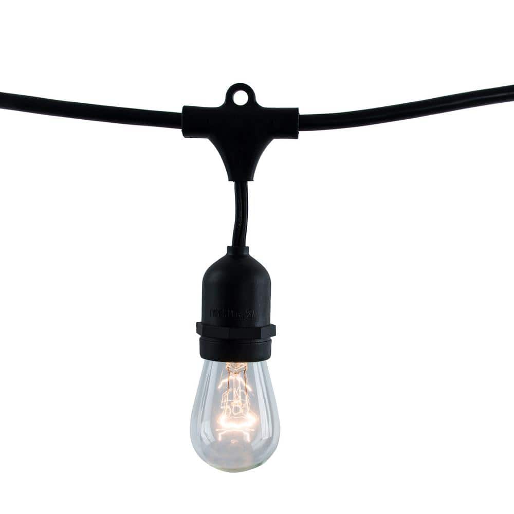 Outdoor/Indoor 30 ft. Plug-in S14 Incandescent Black String Light with Clea