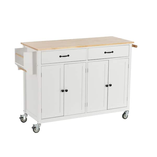 Portable Kitchen Island Cart White Modern Rolling Coffee Bar Serving  Trolley Kitchen Storage Cabinet with Rubberwood Countertop, 2 Drawers, 3  Tier Holders, Towel Rack, Spice Rack, Lockable Wheels – Built to Order