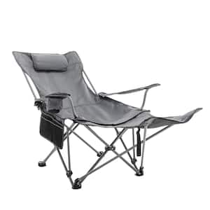 Folding Camp Chair Max Up to 265 lbs. Reclining Camp Chair Height Adjustable Lounge Chair for Outdoor or Indoor, Grey