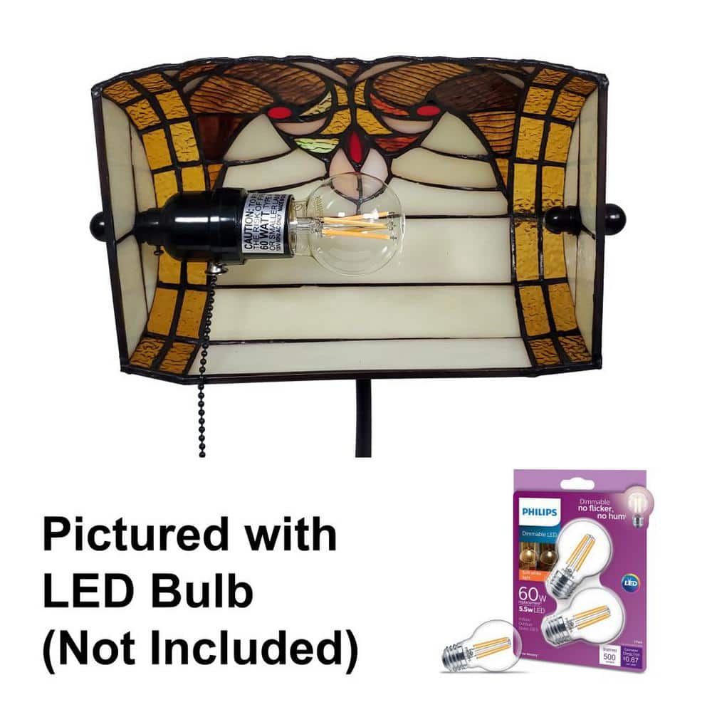 Dark Amber Stained Glass Adjustable Banker Table Lamp