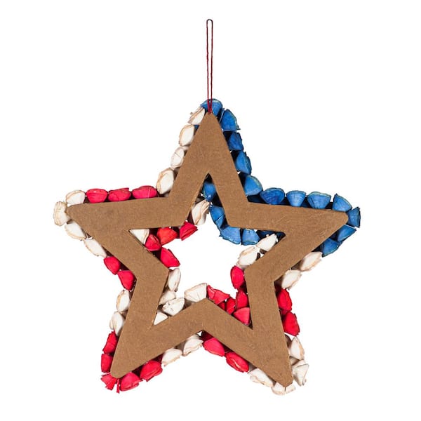 Evergreen 24 in. Patriotic Star Wreath Willow Wood Chips