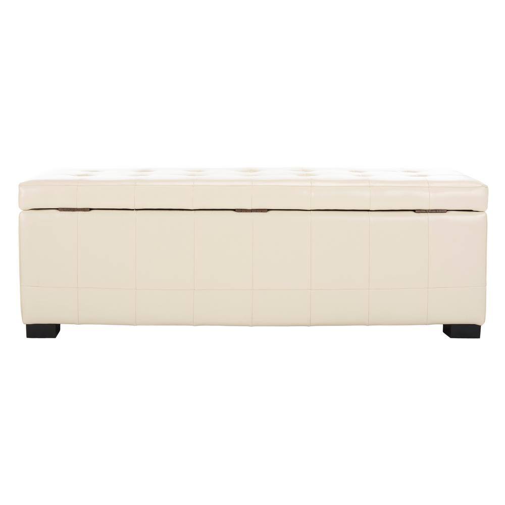 Large Off-White Quilted Leather Storage Bench with Beech Wood Legs