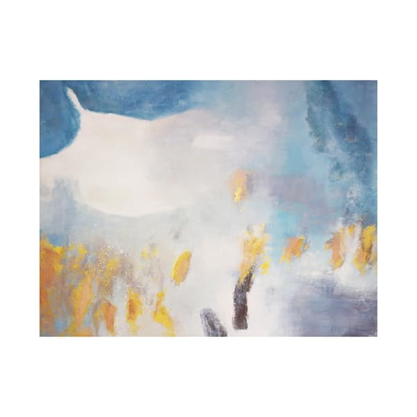 Pasargad Home Prism — Hand-Painted Abstract Oil Painting on Canvas, Blue & Beige with Gold Accents