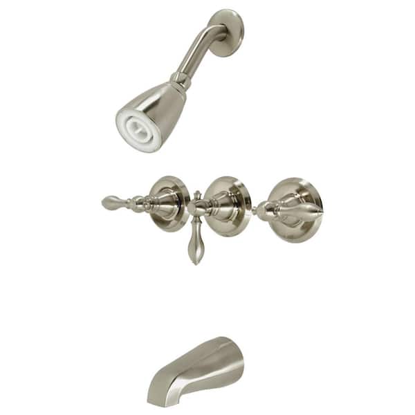 Kingston Brass American Triple Handle 1-Spray Tub and Shower Faucet 2 GPM in. Brushed Nickel (Valve Included)