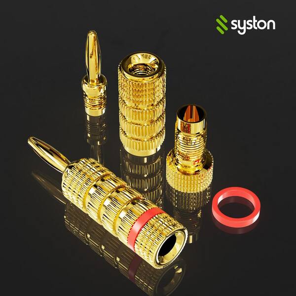 Banana Plugs, 4 mm 24K Gold Plated Pure Copper, Closed Screw Type for Speaker Wire, Amplifiers & Sound Systems (12-Pack)