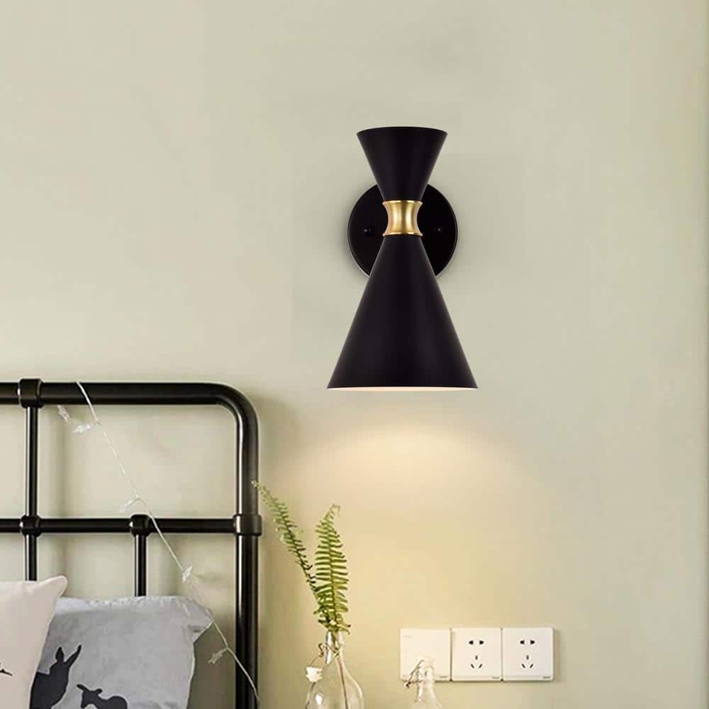 Asymmetric Hourglass Black and Brass Wall Sconce