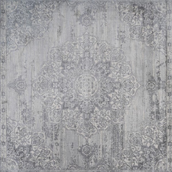 Modern Light Gray 6 ft. Square Persian Vintage Moroccan Medallion Area Rug