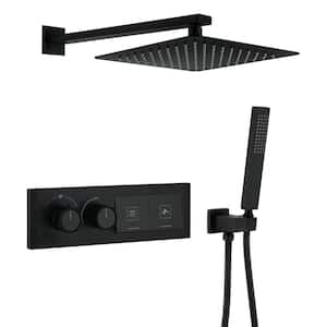 2-Spray Patterns 11.81 in. Wall Mount Dual Shower Heads Combo Kit 1.59 GPM in Matte Black