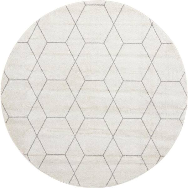 StyleWell Trellis Frieze Ivory/Gray 8 ft. x 8 ft. Round Geometric Area ...