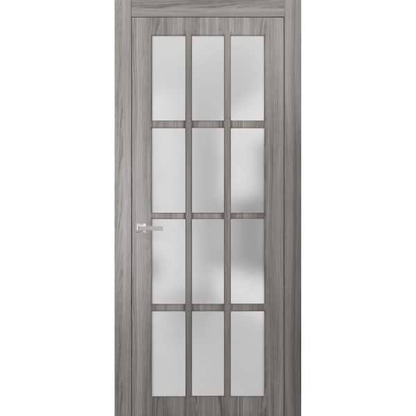 Sartodoors 3312 18 in. x 80 in. Universal Handling Frosted Glass Solid Core Gray Finished Pine Wood Single Prehung Interior Door