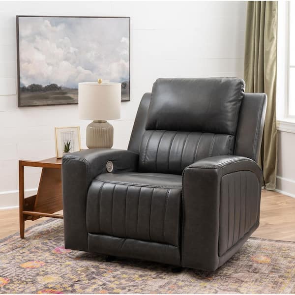 Linon Home Decor Ike Gray Faux Leather Rocker Recliner with Power Reclining