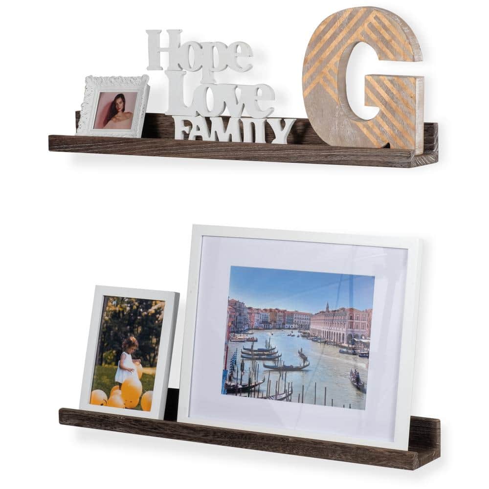 Duffy 24'' Torched Brown Paulownia 2-Piece Wall Shelf Set