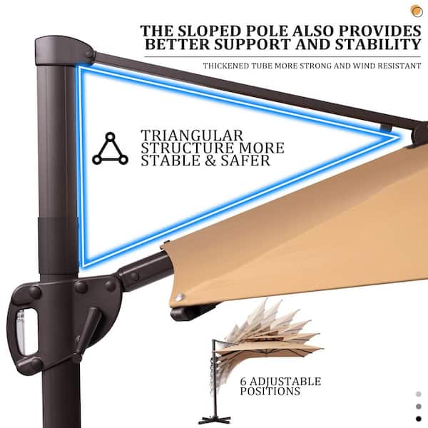 2-Tier Top 9 ft. x 11.5 ft. Aluminum Cantilever Offset 360° Rotation Patio Umbrella in Tan with Fillable 260 lbs. Stand