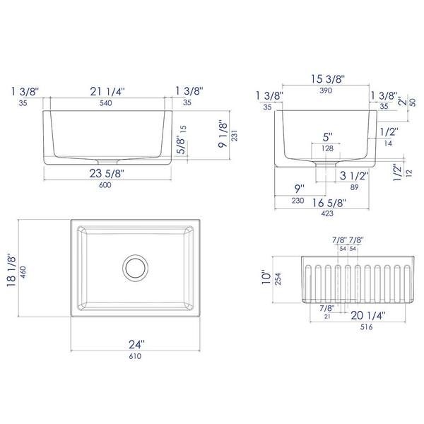 Alfi Brand Ab2418hs W Farmhouse Fireclay 24 In Single Bowl Kitchen Sink In White Ab2418hs W The Home Depot