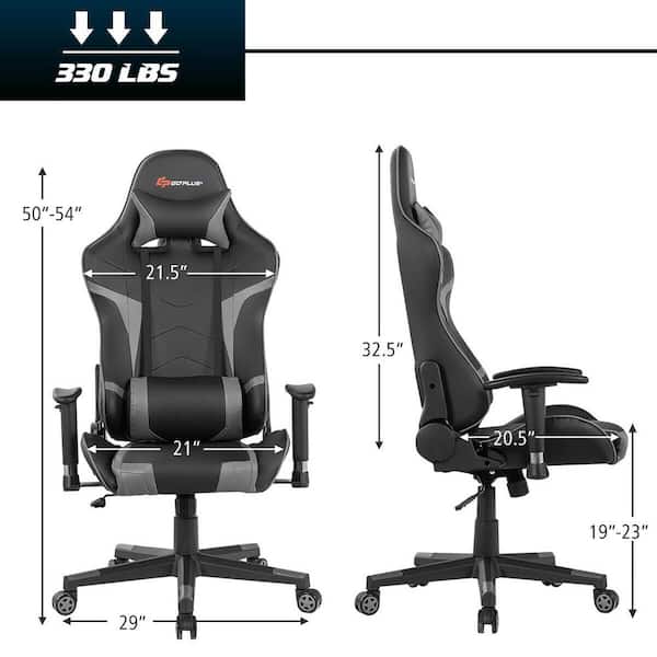 Goplus Massage Grey Gaming Chair Reclining Swivel Racing