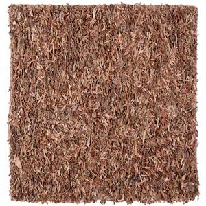 Leather Shag Brown 8 ft. x 8 ft. Square Solid Area Rug