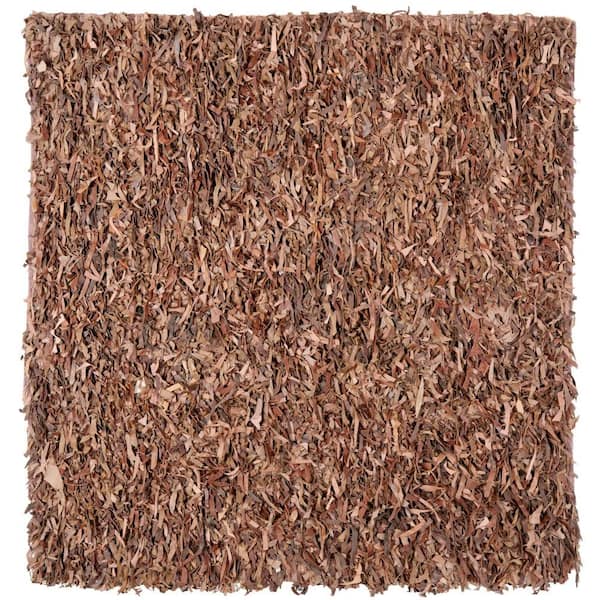 SAFAVIEH Leather Shag Brown 8 ft. x 8 ft. Square Solid Area Rug