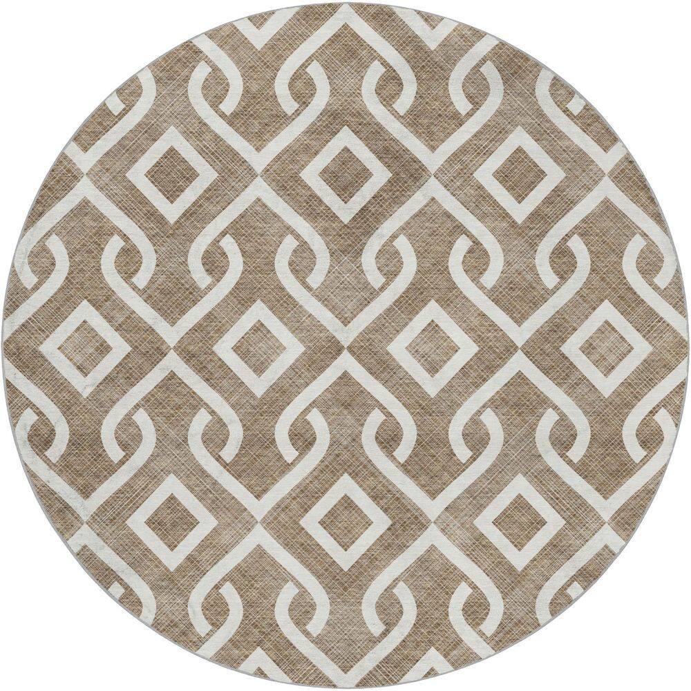 Dream Shag Premium Machine Washable Abstract ADS621 Brown 8 ft. x 8 ft. Round Rug price history on PriceWatchPro