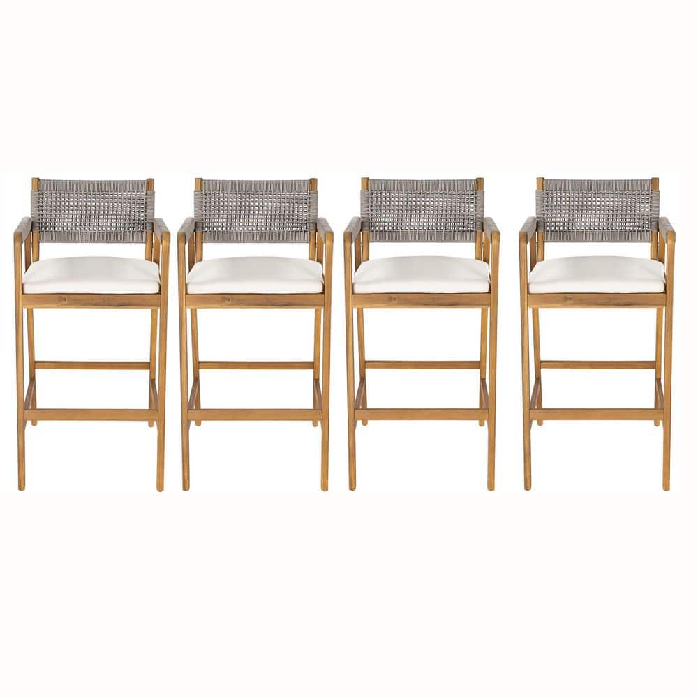 Uluwehi Solid Wood Outdoor Bar Stools with Beige Cushion and Gray Rope Back(4-Pack) price history on PriceWatchPro