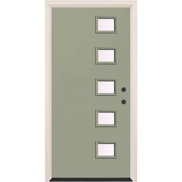 Builders Choice 36 in. x 80 in. Left-Hand/Inswing 5-Lite Clear Glass Cypress Painted Fiberglass Prehung Front Door w/4-9/16 in. Frame