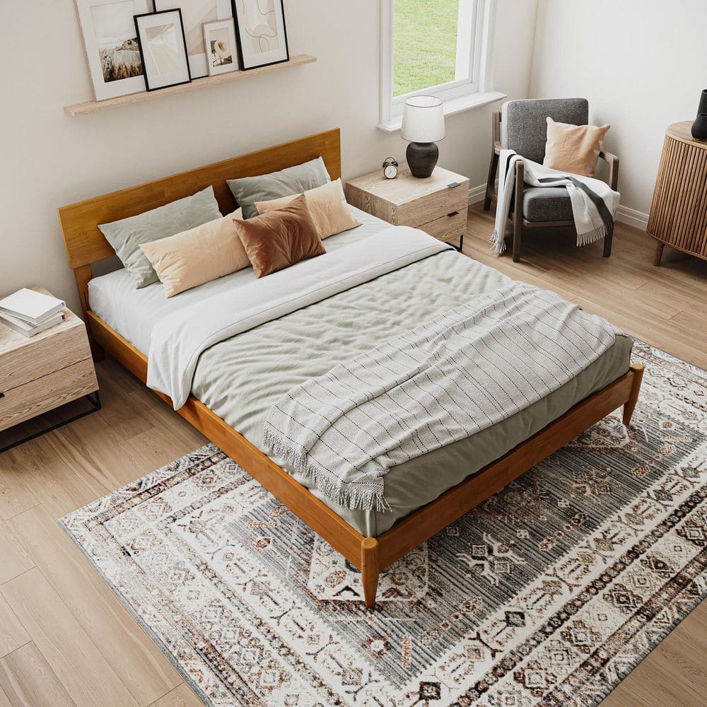 Aria Light Toffee Queen Wood Platform Bed with USB Ports