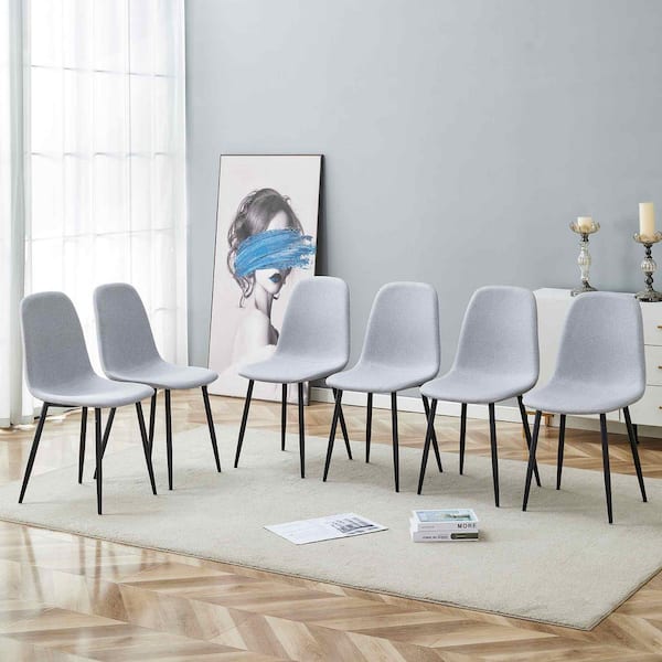 Light Gray Linen Metal Frame Dining Chairs Set of 6