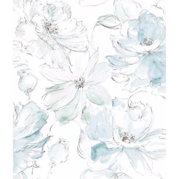 Mineral Green Floral Dreams Matte Non Woven Paper Peel and Stick Wallpaper Roll