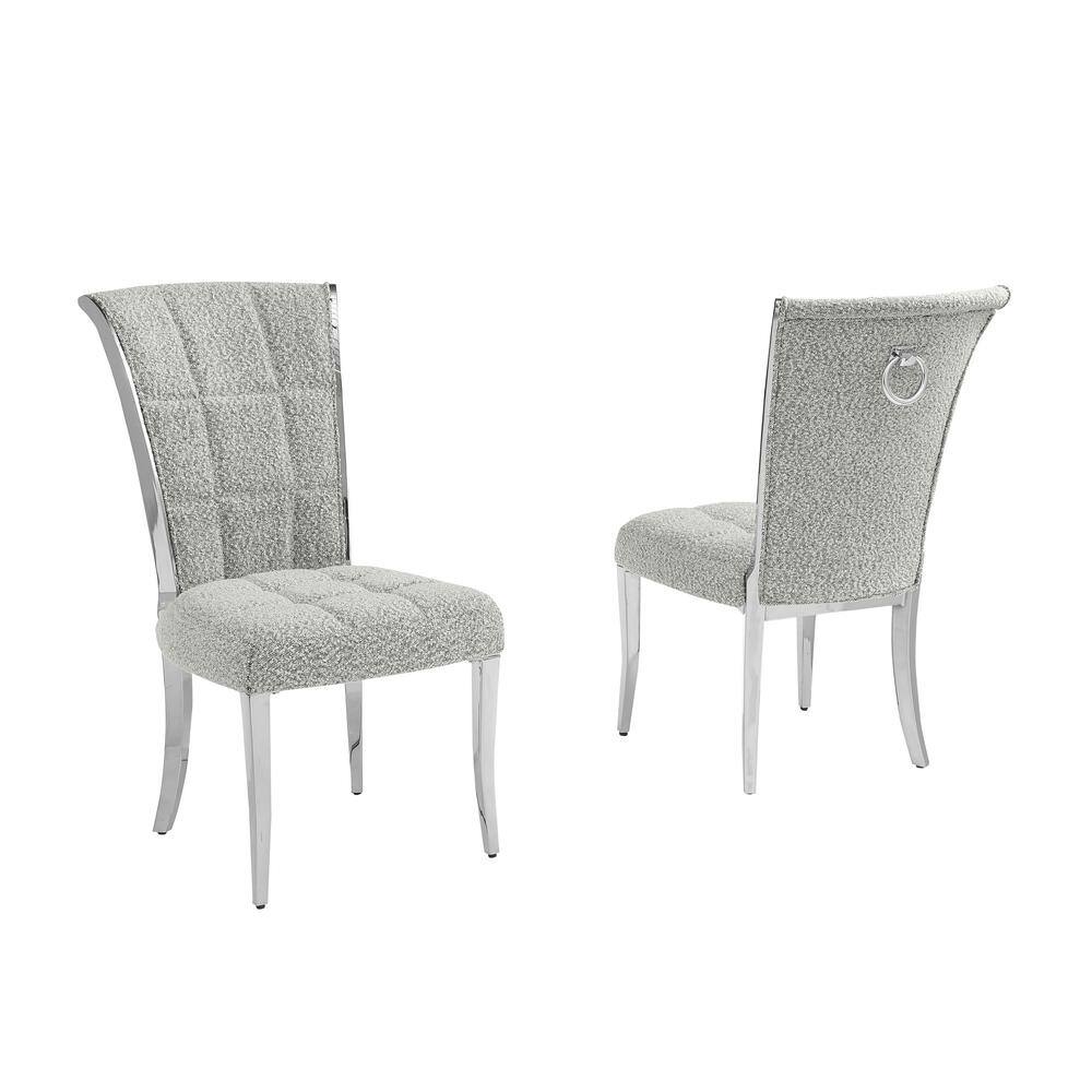 Rich Gray Boucle Fabric Side Chair with Silver Metal Legs