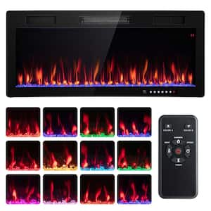 40 in. Wall Mount/Recessed Metal（CRS） Electric Fireplace in Black with Multi-Color Flame