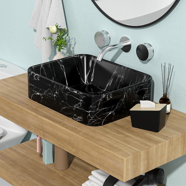 Staykiwi 19 in. Ceramic Rectangular Vessel Bathroom Sink in Black and Gray