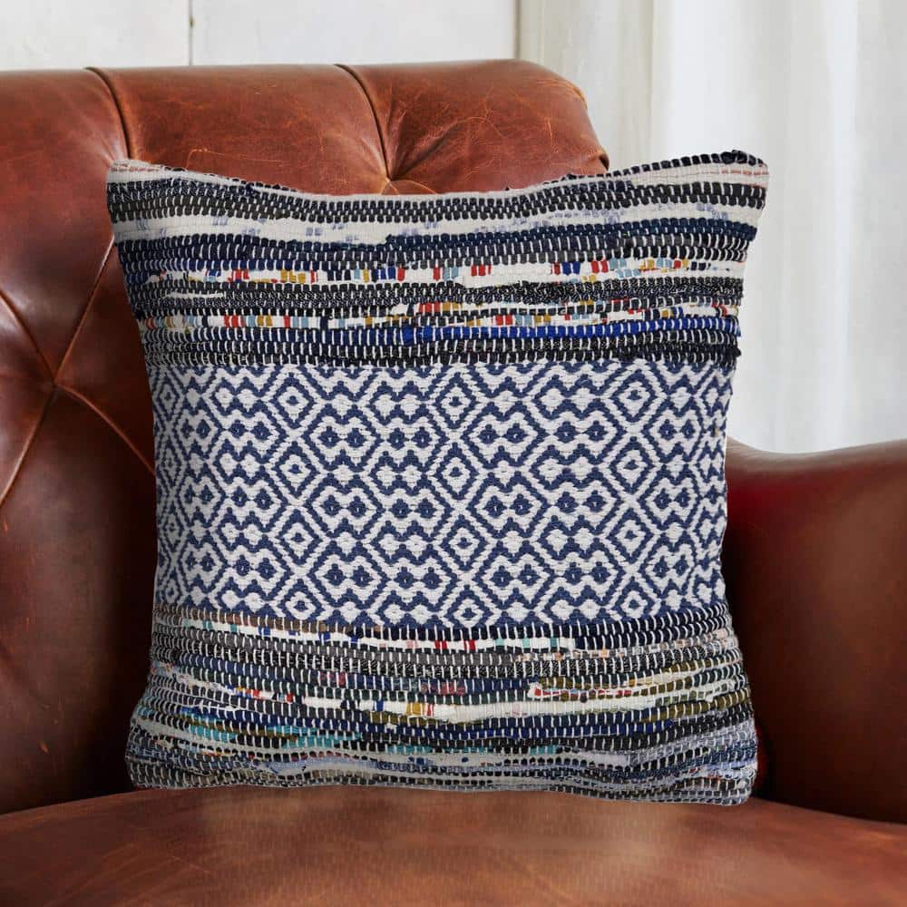 18'' Square Bohemian Diamond & Stripes Cotton Throw Pillow