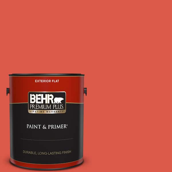 BEHR PREMIUM PLUS 1 gal. #180B-6 Fiery Red Flat Exterior Paint & Primer