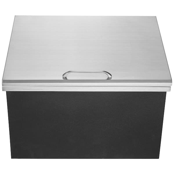 28 L x 16 W x 17 in. H Stainless Steel Drop-In Ice Cooler, 40 qt. Commercial Ice Bin with Hinged Cover, Outdoor Kitchen