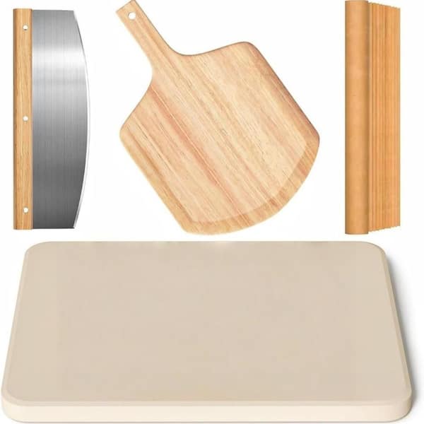 15 in. Cordierite Pizza Stone Set with Rectangular for Kitchen, Oven, Grill, Baking Pizza, Bread, and BBQ (1-Pack)