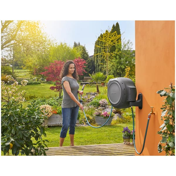 GARDENA 100 ft. Wall Mounted Retractable Hose Reel for Storage