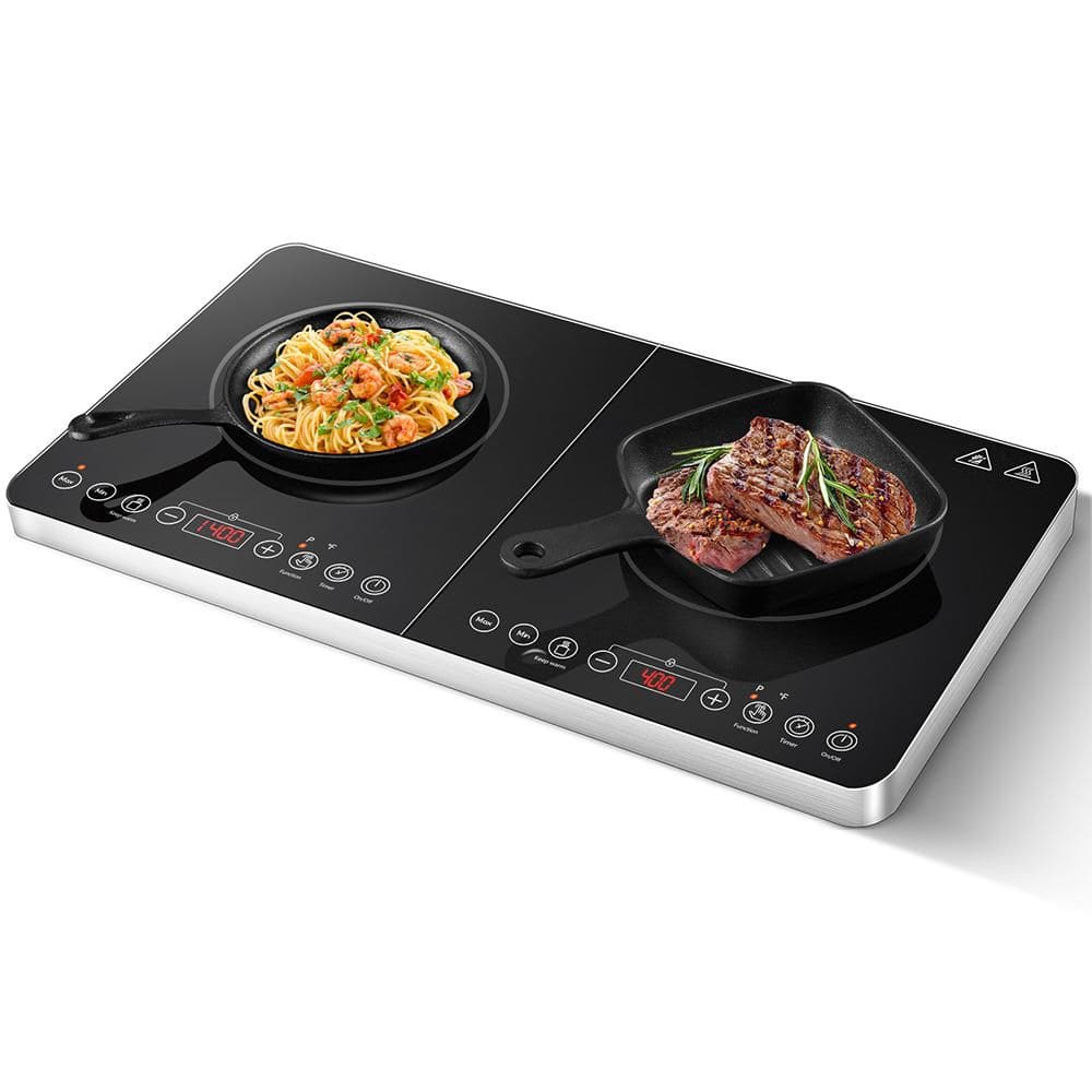 22 in. 2-Elements Dual Induction Cooktop Glass Top in Black,9-Heating Levels,3H Timer, Safety Lock,1800W Induction Plate